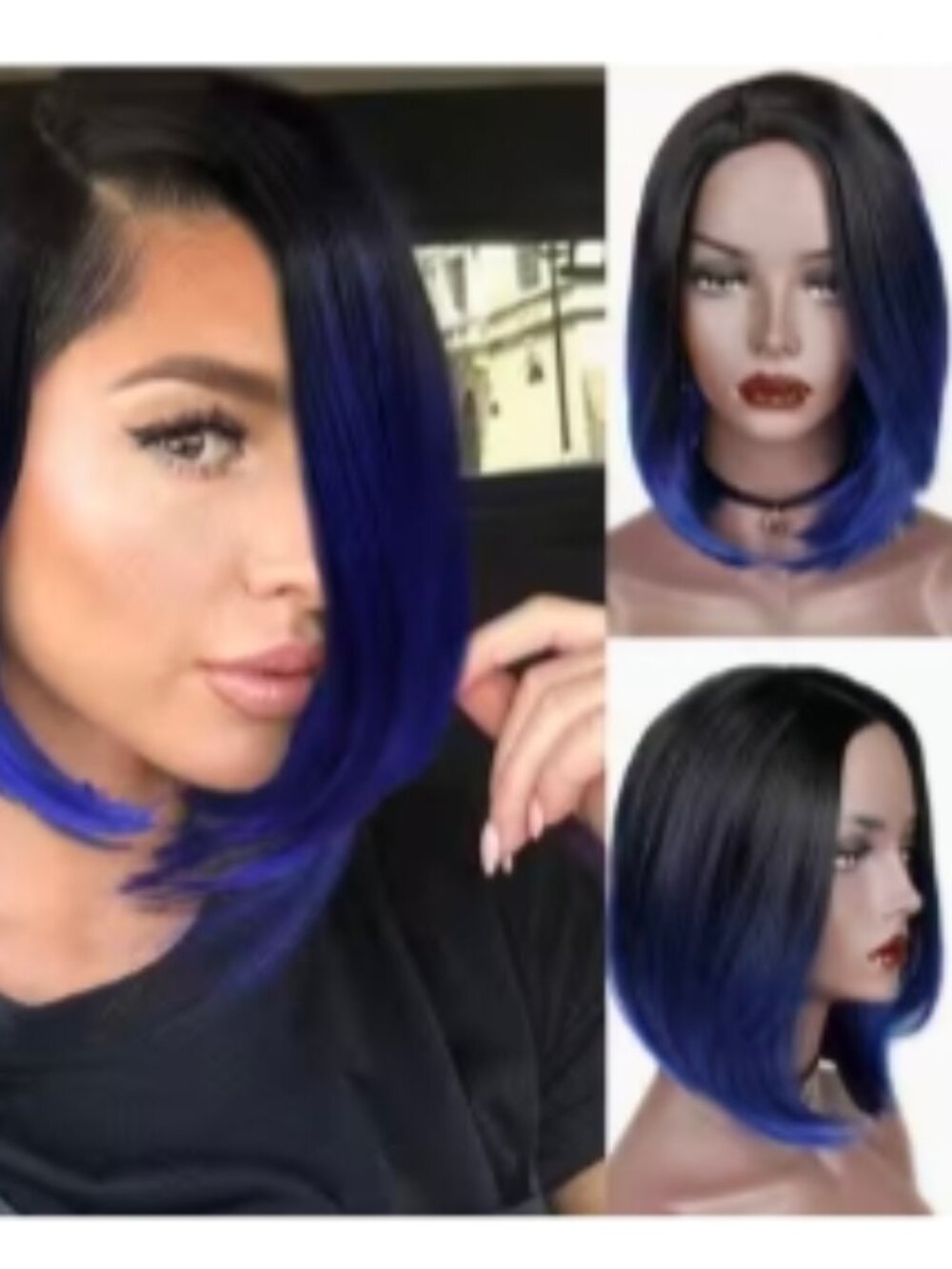 Dark Blue Short Bob Synthetic Wig | Natural Style